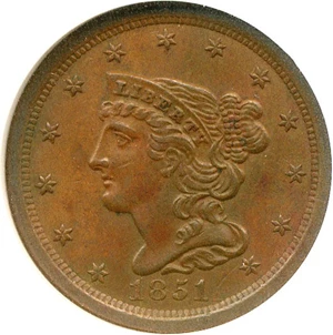 image for: 1851 1/2c NGC MS62 BN (C-1)