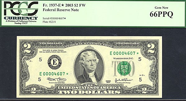 image for: Fr.1937E* 2003 $2  PCGS Gem CU66 PPQ  [E00004607] *Star* 