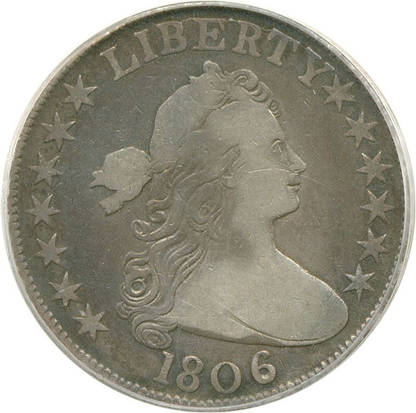 image for: 1806 50c Knob 6 Small Stars PCGS F12 