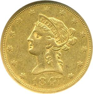 image for: 1847-O $10 NGC AU53