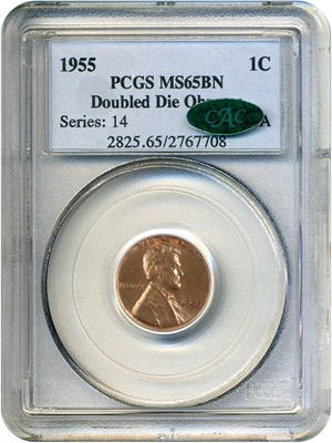 image for: 1955/1955 1c Doubled Die PCGS/CAC MS65 BN