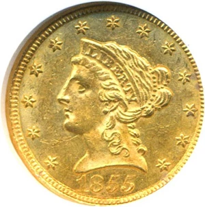 image for: 1855 $2 1/2 NGC MS61