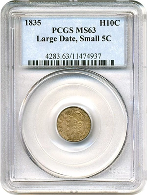 image for: 1835 H10C Large Date, Small 5C PCGS MS63