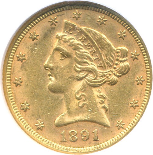 image for: 1891 $5  NGC MS61