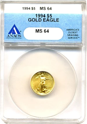 image for: 1994 $5 Gold Eagle ANACS MS64