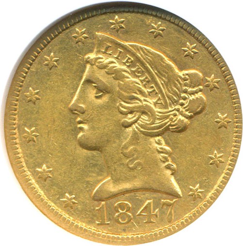 image for: 1847 $5  NGC AU53 