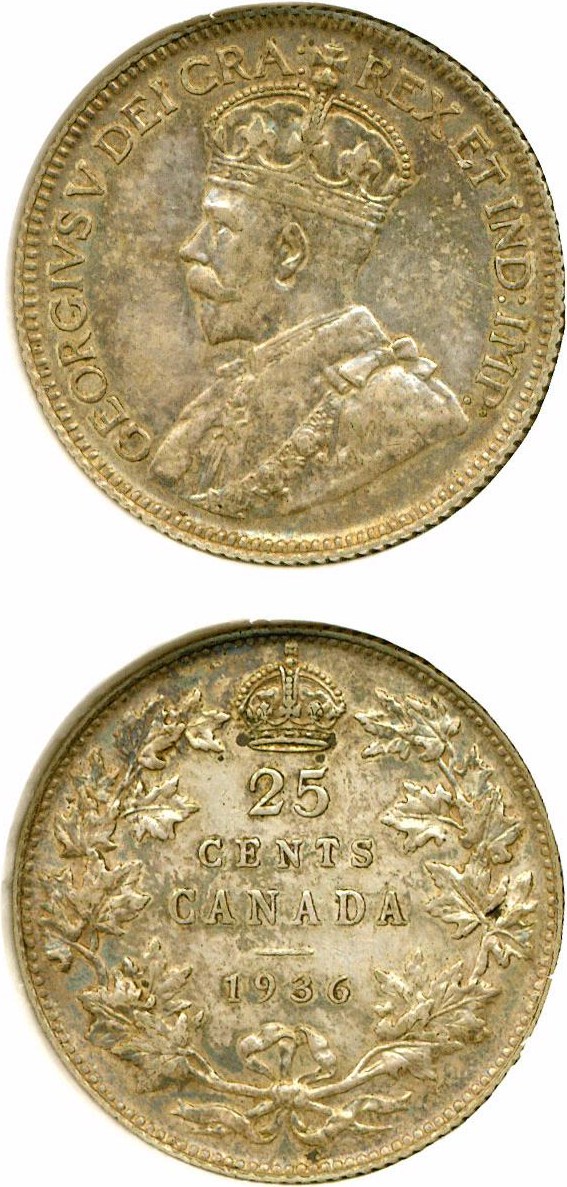 image for: Canada: 1936 25C DGS AU55