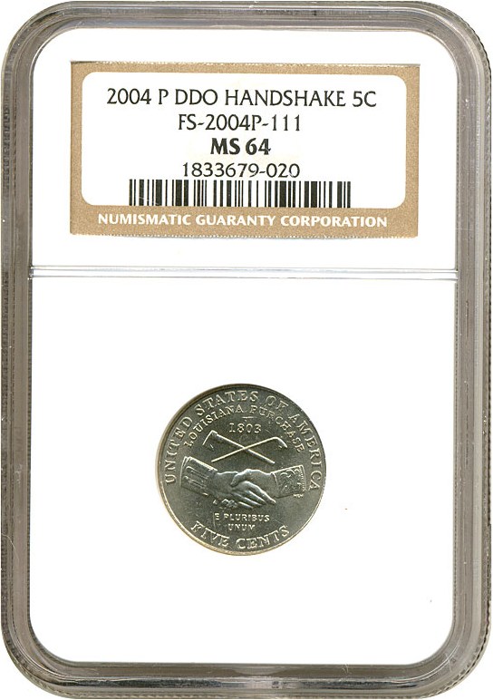 image for: 2004-P 5c Peace Medal - Handshake DDO NGC MS64 (FS-2004P-111)