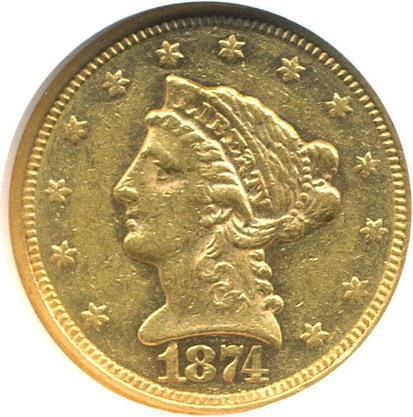 image for: 1874 $2 1/2  NGC AU58 