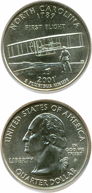 image for: 2001-P 25c North Carolina PCGS MS67