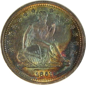 image for: 1861 25c NGC AU58 *Color*