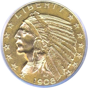 image for: 1908-D $5 PCGS AU58
