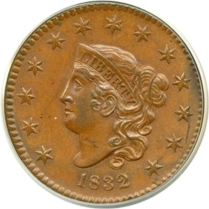 image for: 1832 1c ANACS MS63 BN