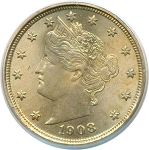 image for: 1908 5c PCGS MS65