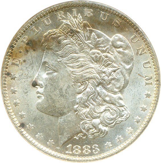 image for: Hot 50 VAM: 1883-O $1 VAM 36A  Partial E Rev ANACS MS62 