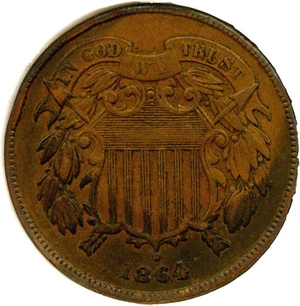 image for: 1864 2c DGS VF30 Large Motto (Rim Damage)
