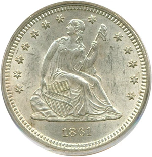 image for: 1861 25c PCGS MS62