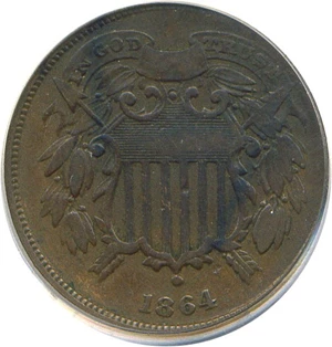 image for: 1864 2c Small Motto PCGS VF20