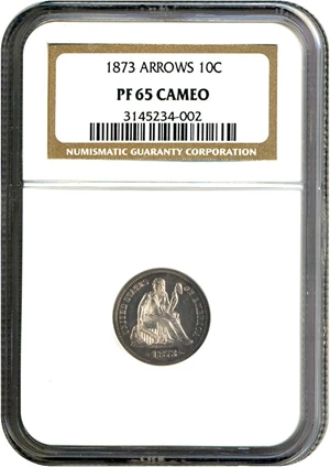 image for: 1873 10c Arrows NGC Proof 65 Cameo