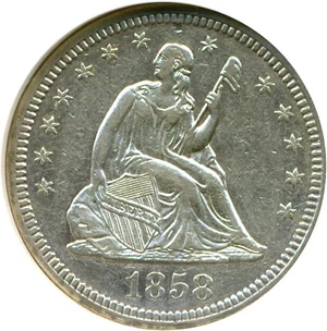 image for: 1858 25c ANACS AU55 Details (Cleaned)