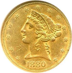 image for: 1880 $5 ANACS AU50 (Breen 6710)