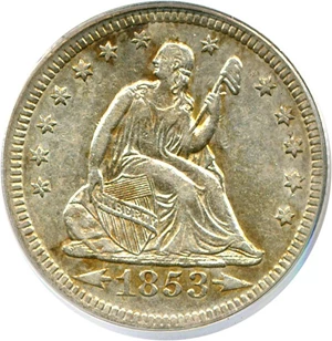 image for: 1853 25c Arrows & Rays PCGS XF40