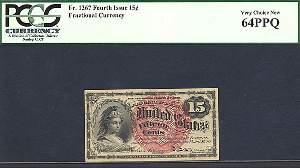 image for: Fractional Currency: Fr.1267  15-Cent Bust of Columbia. PCGS Choice CU64 PPQ