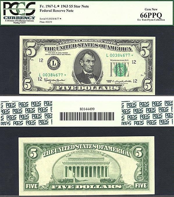image for: Fr.1967L 1963 $5  PCGS Gem CU66 PPQ [L00384677] *Star*