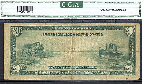 image for: Fr.975 1914 $20 Blue Seal CGA VF25  [C22575922A]