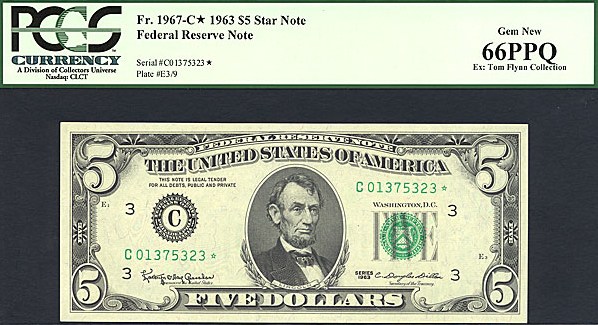 image for: Fr.1967C 1963 $5 PCGS Gem CU66 PPQ [C01375323] *Star* 