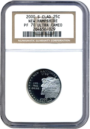 image for: 2000-S 25c New Hampshire NGC Proof 70 UCameo