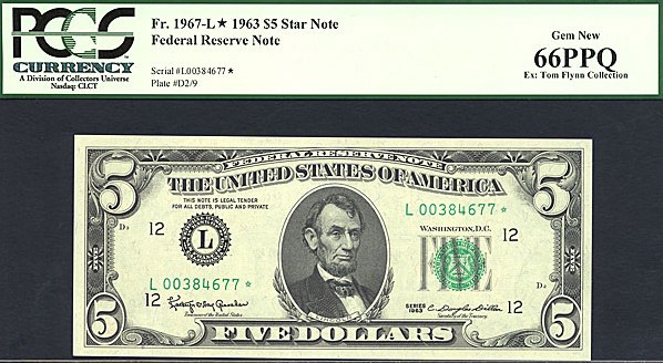 image for: Fr.1967L 1963 $5  PCGS Gem CU66 PPQ [L00384677] *Star*