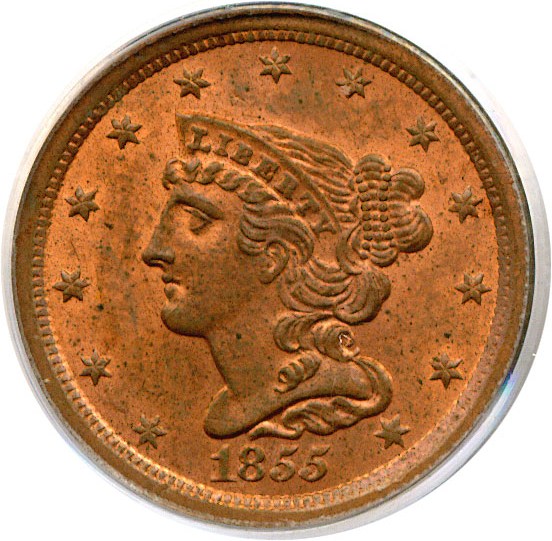 image for: 1855 1/2c  PCGS MS64 RD