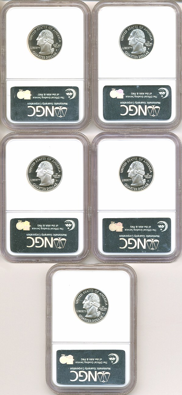 image for: 2005-S 25c State Quarters Proof Set - Silver (5 coins) NGC Proof 70 UCameo