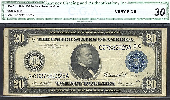 image for: Fr.975 1914 $20 Blue Seal CGA VF30  [C27682225A]