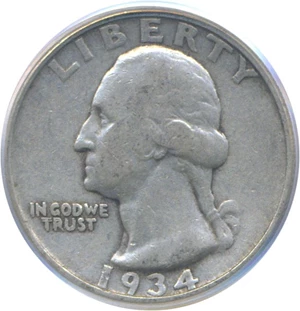 image for: 1934 25c Doubled Die Obverse PCGS VF30