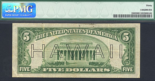 image for: Fr.2302 1934A $5 Hawaiian PMG VF30  [L66456902A]