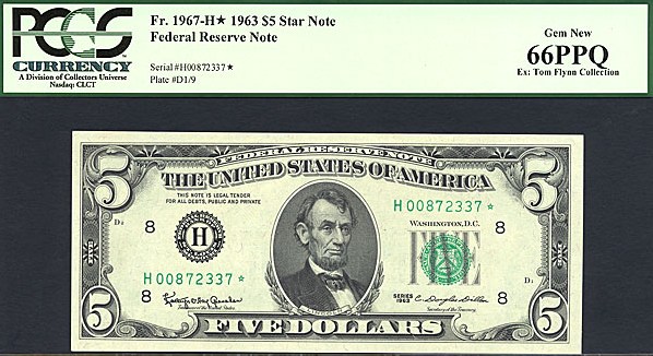 image for: Fr.1967H 1963 $5 PCGS Gem CU66 PPQ [H00872337] *Star* 
