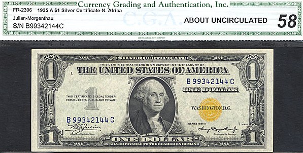 image for: Fr.2306 1935A $1 North Africa CGA AU58  [B99342144C]