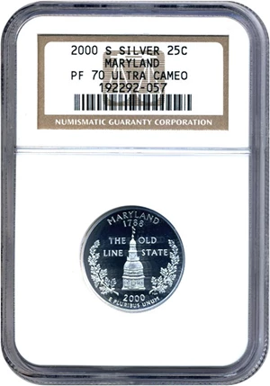 image for: 2000-S 25c Maryland-Silver NGC Proof 70 UCameo
