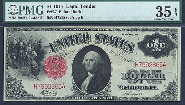 image for: Fr.37 1917 $1 Sawhorse PMG VF35 EPQ  [H7992866A]
