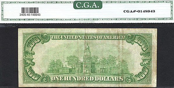 image for: Fr.2405 1928 $100 Gold Seal and Serial Numbers CGA XF40  [A01355319A]