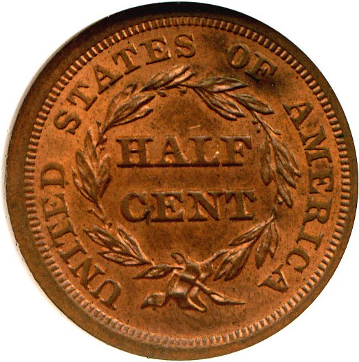 image for: 1854 1/2c  NGC/CAC MS64 RB