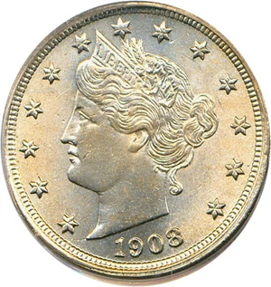 image for: 1908 5c PCGS MS65