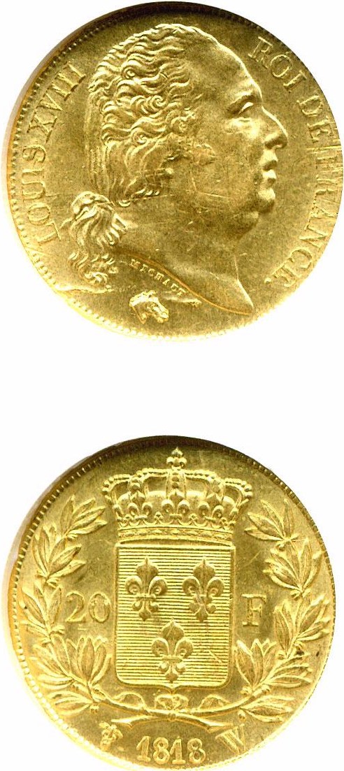 image for: France: 1818-A 20 Fr  NGC MS62 (KM-712.1)