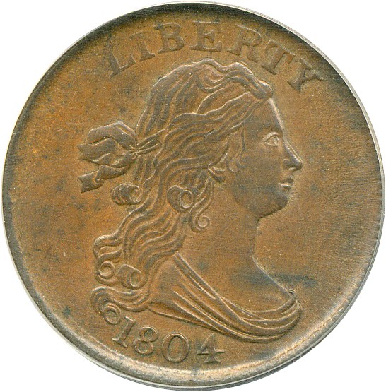image for: 1804 1/2c Plain 4-No Stems ANACS AU55 BN Details (C-14; Scratched)