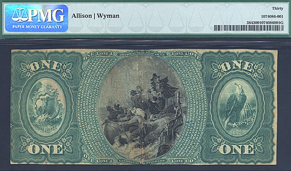 image for: Fr.384 1875 $1 1st Charter Period PMG VF30 #856 Rhode Island [B373221]