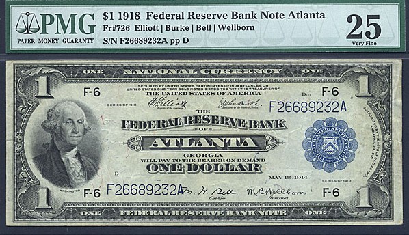 image for: Fr.726 1918 $1 Atlanta PMG VF25  [F26689232A]