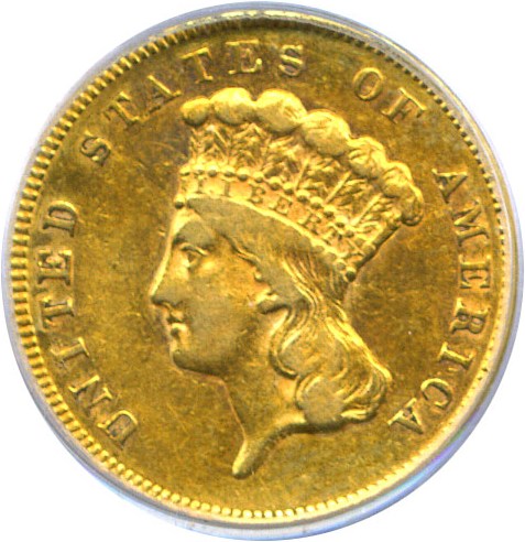 image for: 1857-S $3  PCGS XF45 