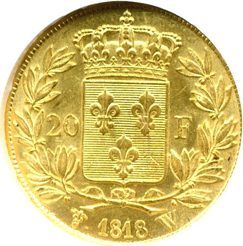 image for: France: 1818-A 20 Fr  NGC MS62 (KM-712.1)